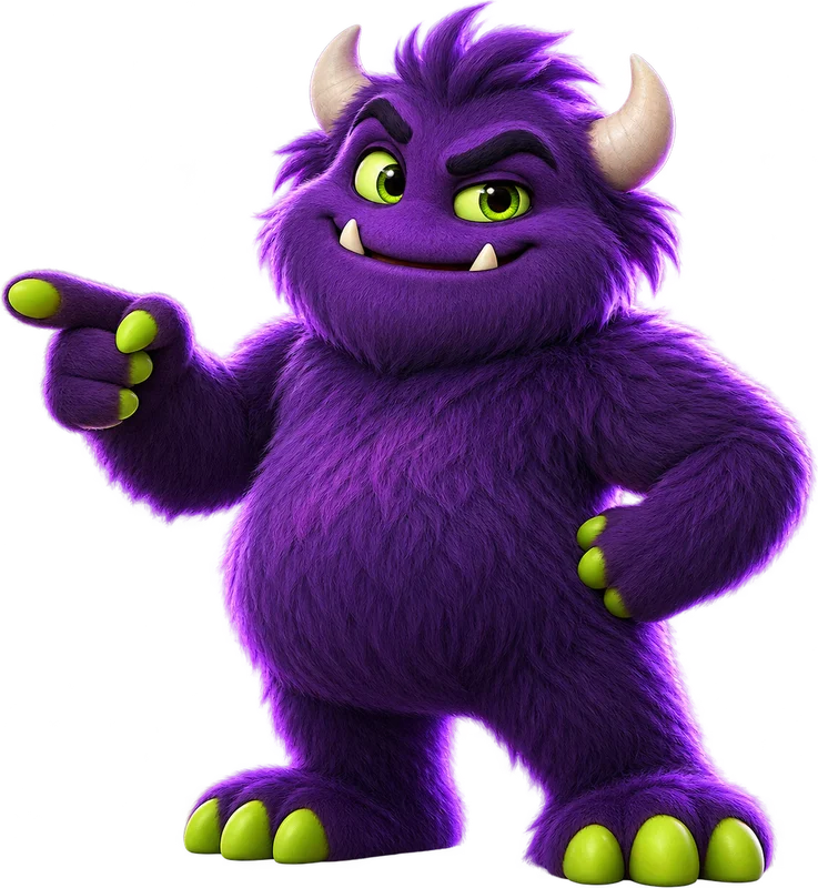 Purple Casino Monster mascot with lime accents and a mischievous grin